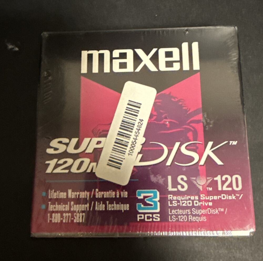 Maxell Super Disk 120MB Sealed 3-Pack LS-120 Diskettes Old Stock